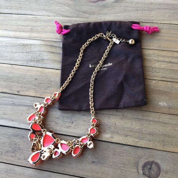 kate spade Neon Orange Chunky Crystal Gold Plated Statement Necklace! EUC - Picture 10 of 13